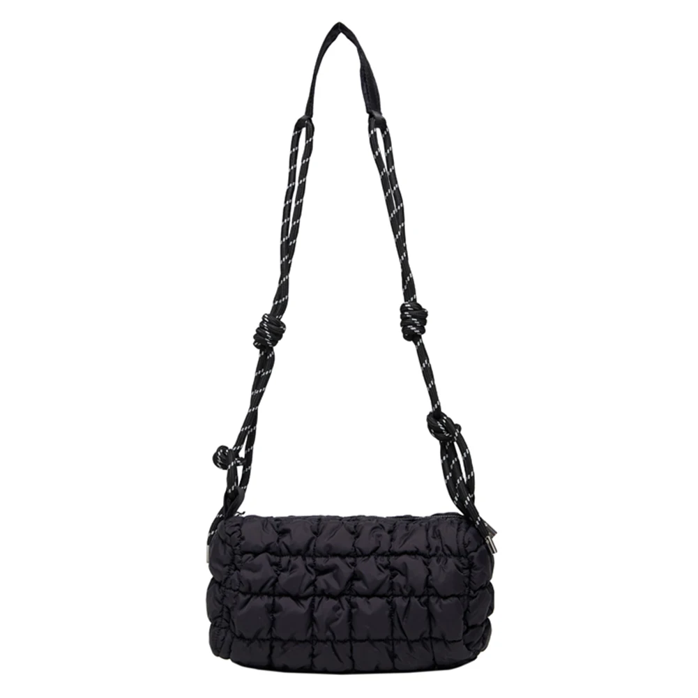 Women Quilted Cloud Bag with Braided Rope Strap Padded Crossbody Bag Zipper Closure Puffer Satchel Bag Daily Bag for Female