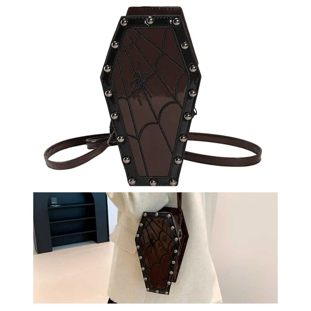 Women Coffin Satchel Purse Strap Adjustable Gothic Coin Purse Novelty Casual Satchel Bag Spider Coffin Bag Halloween Sling Purse