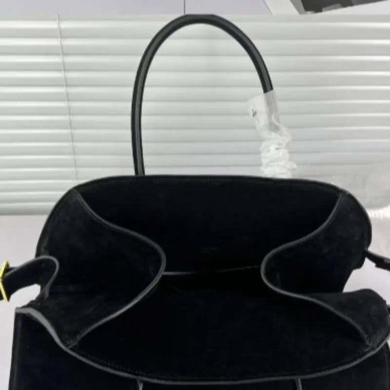 Black Velvet Shoulder Tote Bag Contrast Handles Side Pocket Roomy Interior Soft Texture Stylish Shopping Women’s Fashion Bag - Image 4