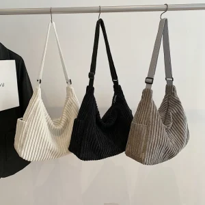 Fashion Leisure Soft Corduroy Solid Color Women's Shoulder Bag Large Capacity Zipper Female Crossbody Bag For Commute Outings