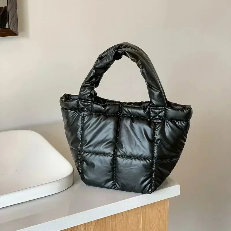 Winter Down Tote Bag for Women Puffer Handbag Trendy Chic Puffy Top Handle Bag Quilted Padded Shoulder Designer Shopper Bag - Image 4