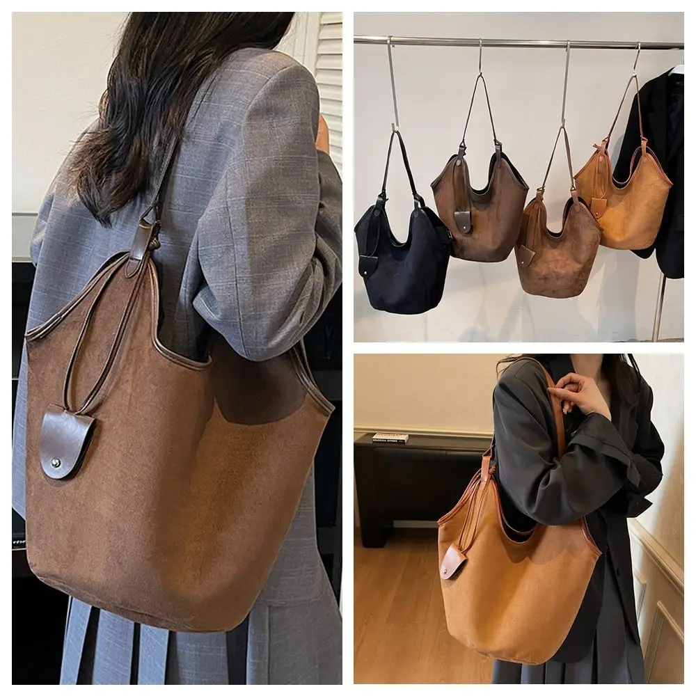 Casual Large Capacity Suede Shoulder Bag Solid Color Fashion Ladies Tote Bag Retro Korean Style Brown Handbag Shopping - Image 2