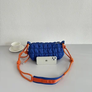 Women Padded Crossbody Bag with Braided Rope Strap Puffer Satchel Bag Large Capacity Quilted Nylon Bag Daily Bag for Female