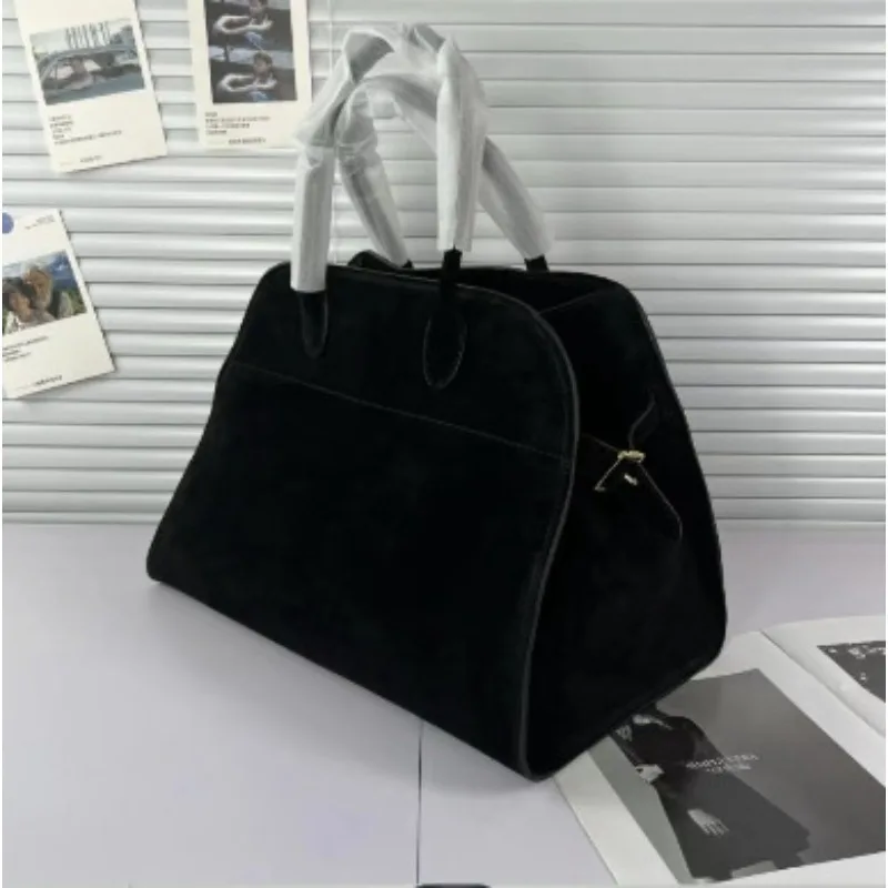 Black Velvet Shoulder Tote Bag Contrast Handles Side Pocket Roomy Interior Soft Texture Stylish Shopping Women’s Fashion Bag