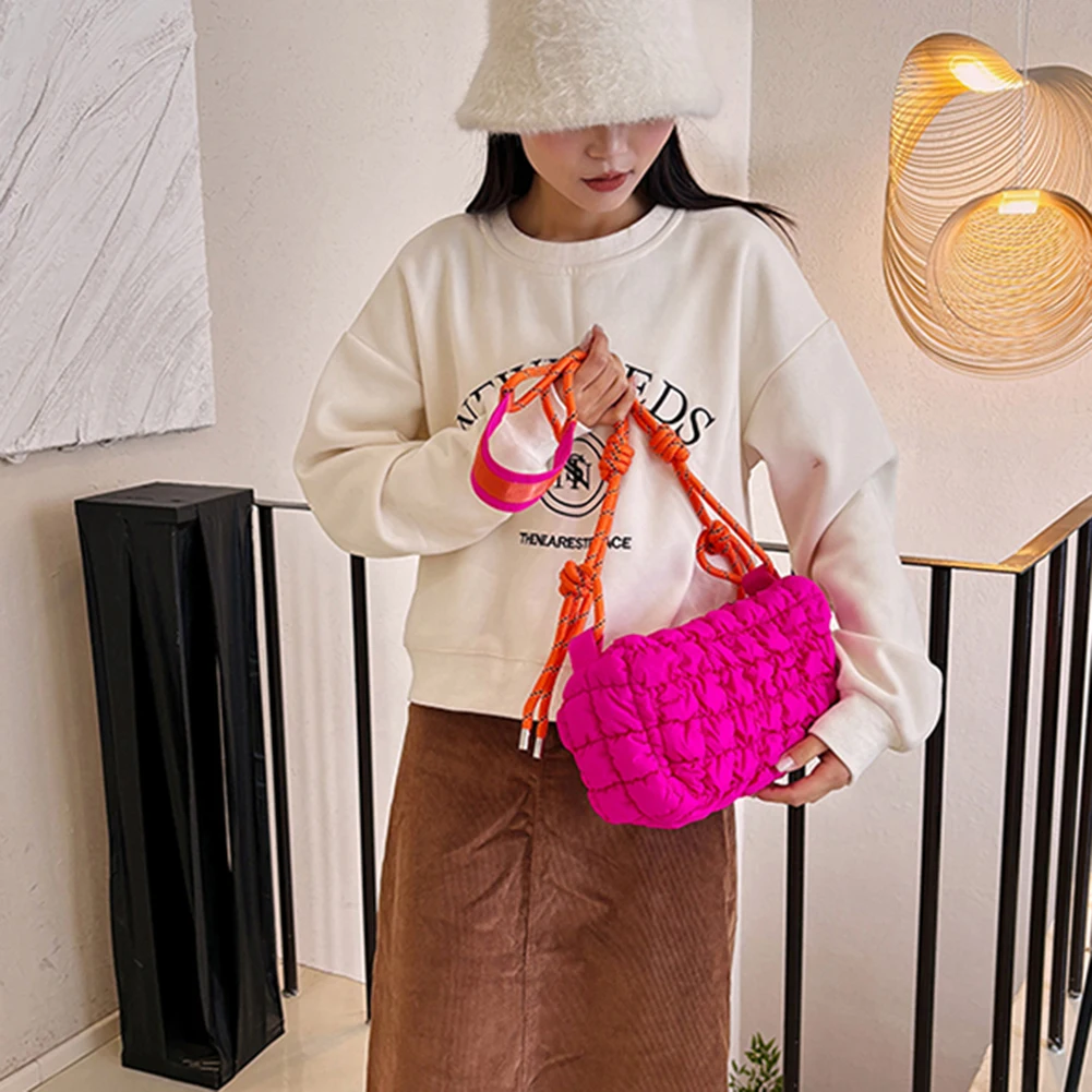 Women Quilted Cloud Bag with Braided Rope Strap Padded Crossbody Bag Zipper Closure Puffer Satchel Bag Daily Bag for Female - Image 3