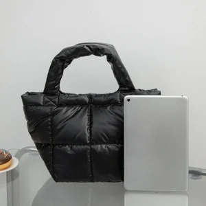 Winter Down Tote Bag for Women Puffer Handbag Trendy Chic Puffy Top Handle Bag Quilted Padded Shoulder Designer Shopper Bag