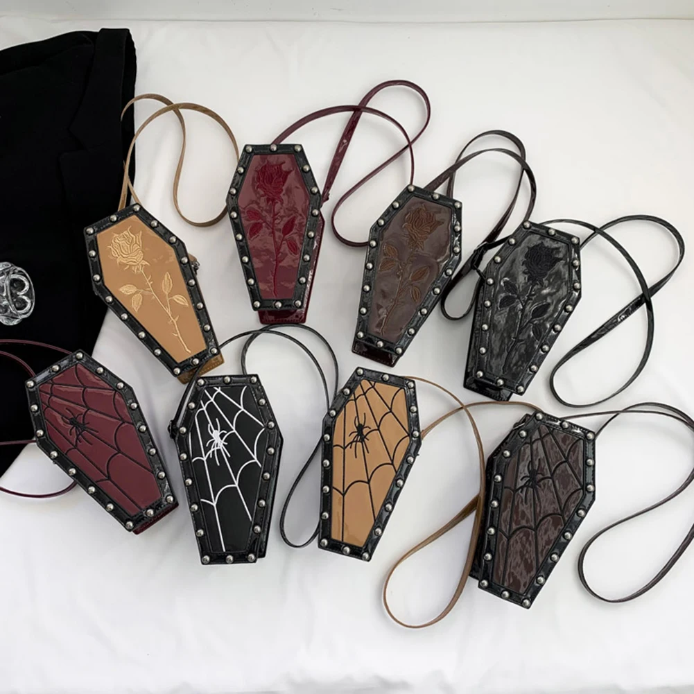 Women Coffin Satchel Purse Strap Adjustable Gothic Coin Purse Novelty Casual Satchel Bag Spider Coffin Bag Halloween Sling Purse - Image 2