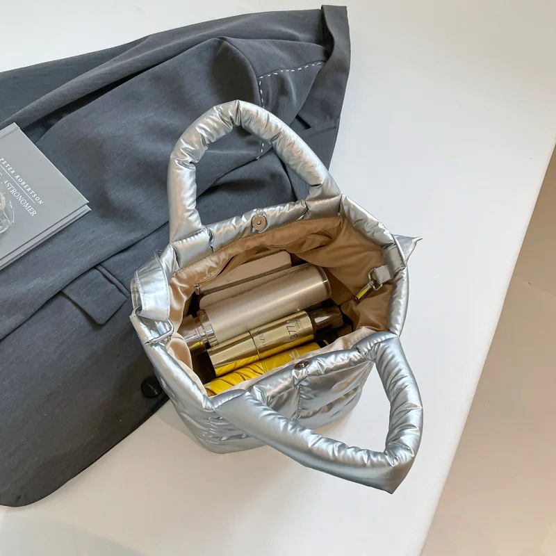 Winter Down Tote Bag for Women Puffer Handbag Trendy Chic Puffy Top Handle Bag Quilted Padded Shoulder Designer Shopper Bag - Image 6