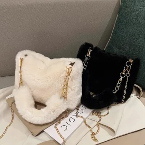Women Fuzzy Crossbody Bag Casual Furry Satchel Bag Versatile Fluffy Shoulder Bag Soft Cute Fall Winter Female Purse
