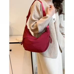 Single Shoulder Bag Women's Solid Color Trendy Personality Daily Simple Dumpling Bag Versatile Nylon Crossbody Bag