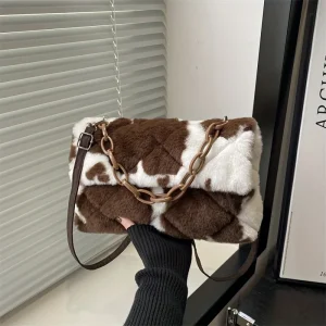 Korean-style ladies' handbag, autumn and winter plush crossbody bag, fashionable leopard print handbag, birthday gift