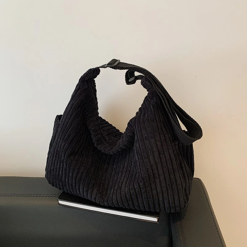 Fashion Leisure Soft Corduroy Solid Color Women's Shoulder Bag Large Capacity Zipper Female Crossbody Bag For Commute Outings - Image 2