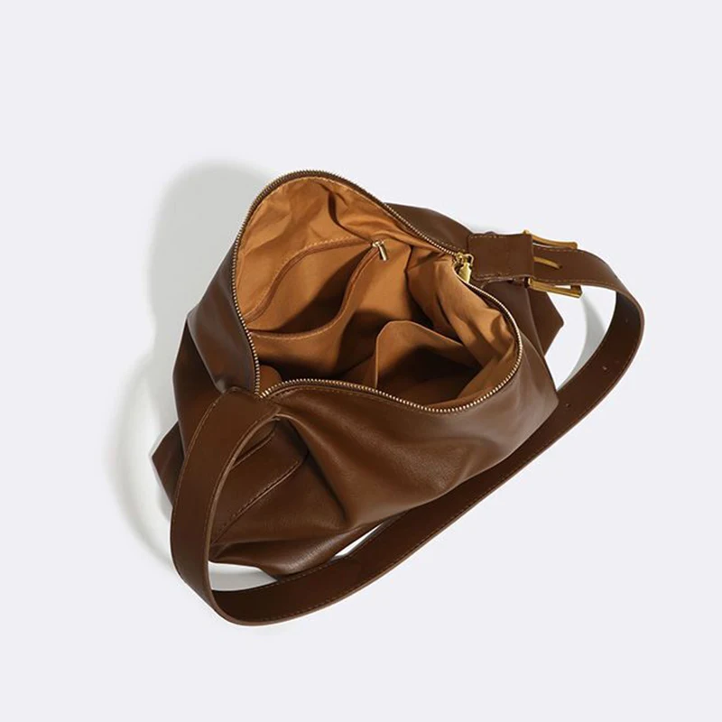 Vintage Big Capaciity Shoulder Bag Soft Leather Crossbody Bag Vintage Armpit Satchel Bag Casual Portable Handbag Purse bolsa - Image 3