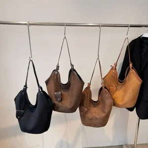 Casual Large Capacity Suede Shoulder Bag Solid Color Fashion Ladies Tote Bag Retro Korean Style Brown Handbag Shopping