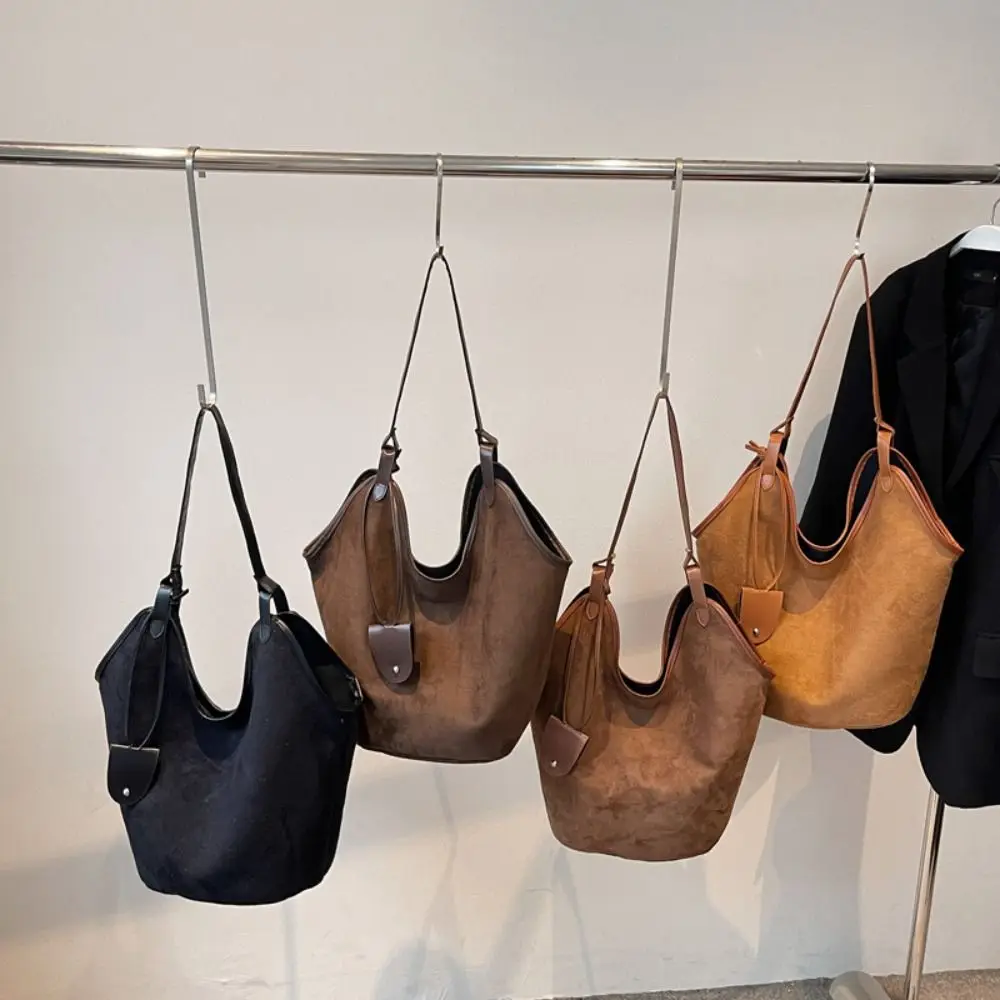 Casual Large Capacity Suede Shoulder Bag Solid Color Fashion Ladies Tote Bag Retro Korean Style Brown Handbag Shopping